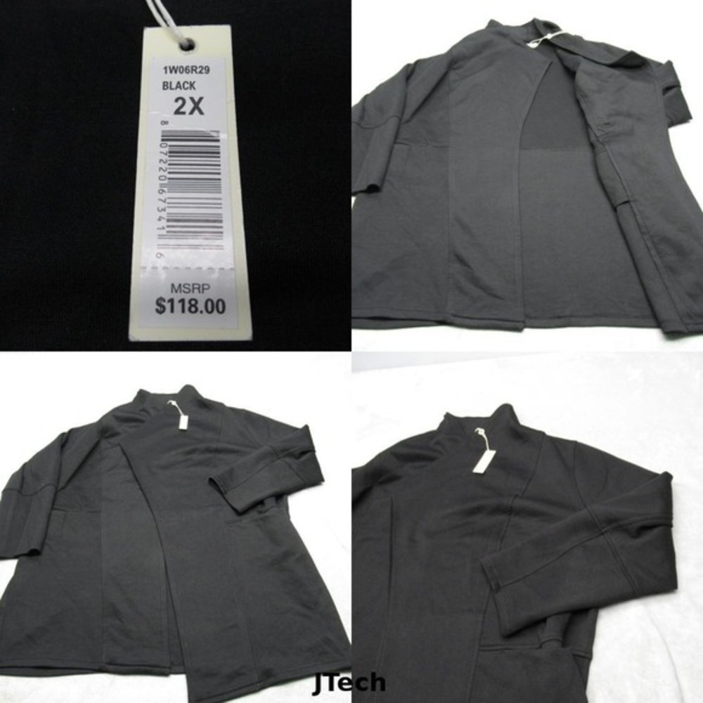 Max Studio Cardigan Jacket Womens 2X Black Open Front Knit Coat Stretch $118 NEW
